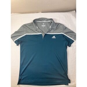 Adidas Mens Golf Polo Shirt Teal Blue Gray Colorblock Short Sleeve Size M HA6387
